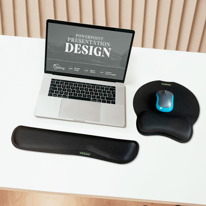 VAGAU Premium Keyboard Wrist Rest and Mouse Pad Wrist Support, Ergonomic Memory Foam Set for Office, Laptop, Mac, Computer and Gaming, Comfortable Typing &Wrist Pain Relief (2 Pack)