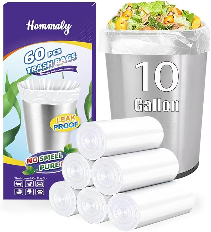 10 Gallon 60pcs Medium Clear Trash Bags Strong Clear Garbage Bags, Bathroom