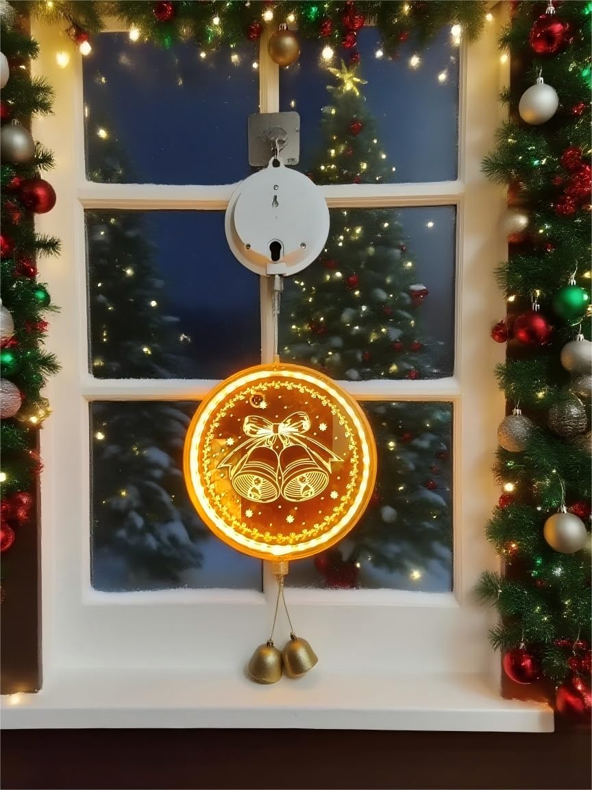 Nautairs Solar Hanging Lights - Outdoor Indoor Christmas Decorations for Window, Garden, Patio, Porch,Holiday Home Decor, (Jingle Bell)
