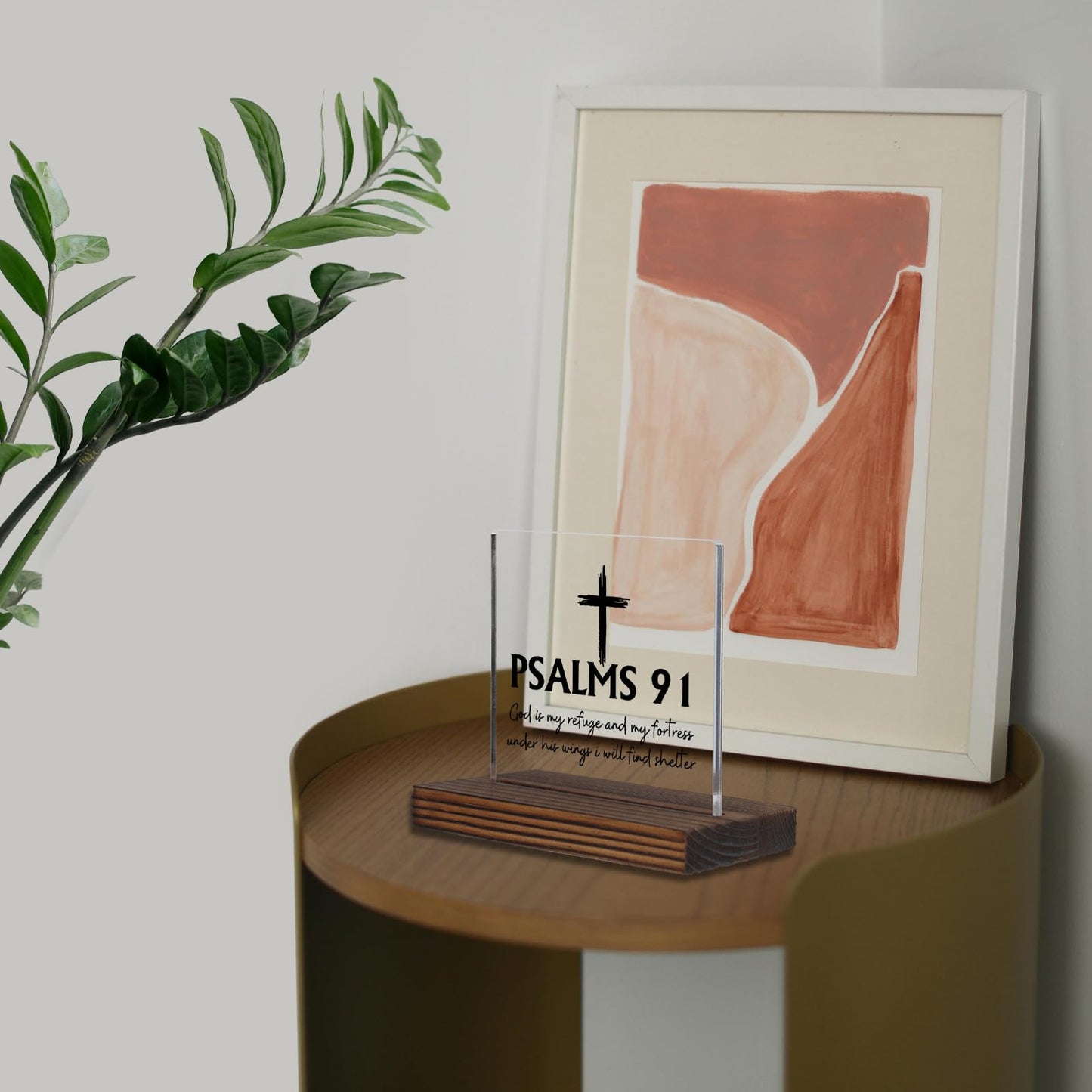 Psalm 91 Desk Sign, Christian Bible Verse Decor with Cross, God Is My Refuge and Fortress Gift for Women Men, Inspirational Faith Plaque for Office, Birthday, Baptism, Retirement, Christmas PA130