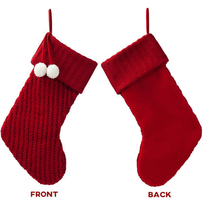 S-DEAL Red Knitted Christmas Stocking 21 Inches Mantel Decoration Double Layers with Pompom Gift Holder for Party Family Holiday Xmas