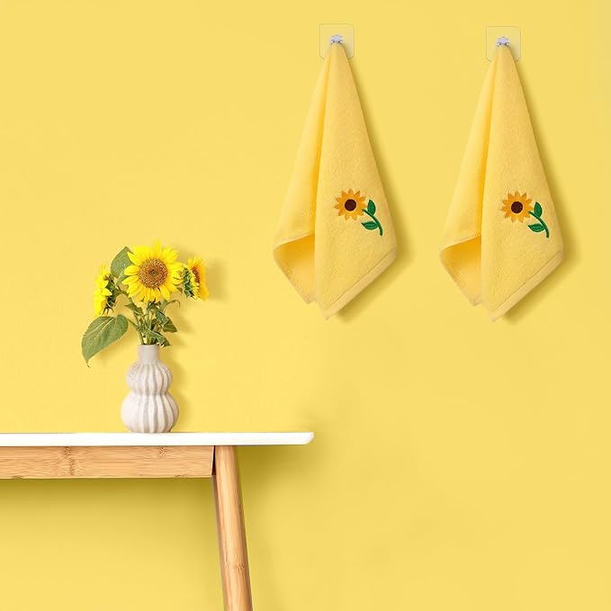 2 Pcs Sunflowers Hand Towels Bright Yellow Bathroom Decor 14x29 Inch