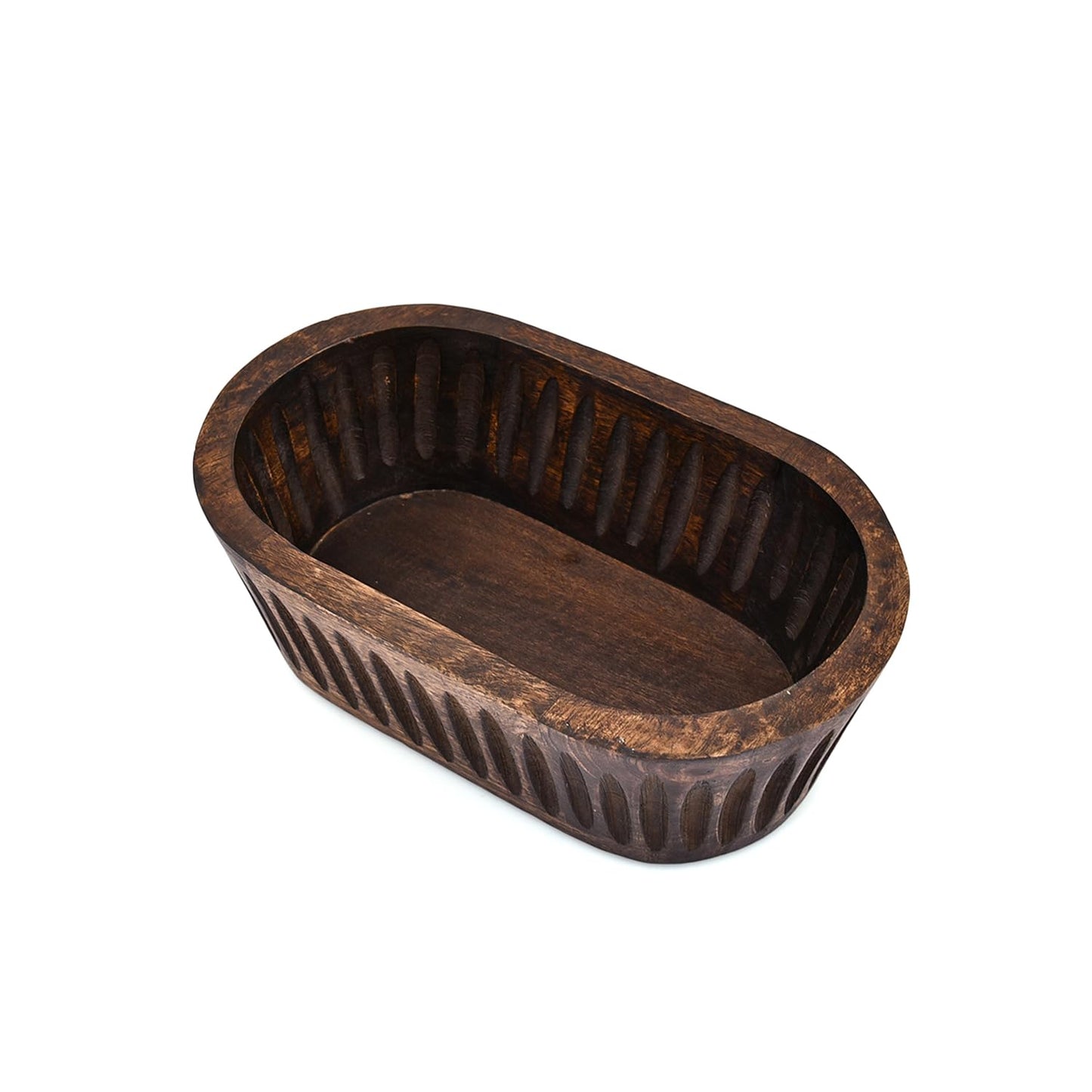 Kaizen Casa Decorative Mango Wood Bowl in Black Japan Finish – Elegant Rustic Centerpiece for Home, Restaurant & Café Tabletop Displays (10" X 6" X 3")