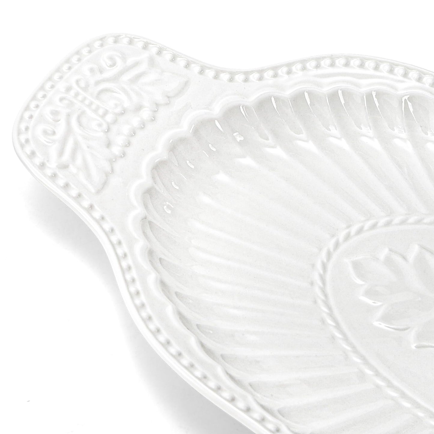 Suwimut 2 Pack Porcelain Oval Serving Platters, 14 Inch Large Embossed White Serving Plates for Entertaining, Oven Safe Stackable Ceramic Dinner Tray for Fish, Meat, Appetizers, Fruits, Dessert