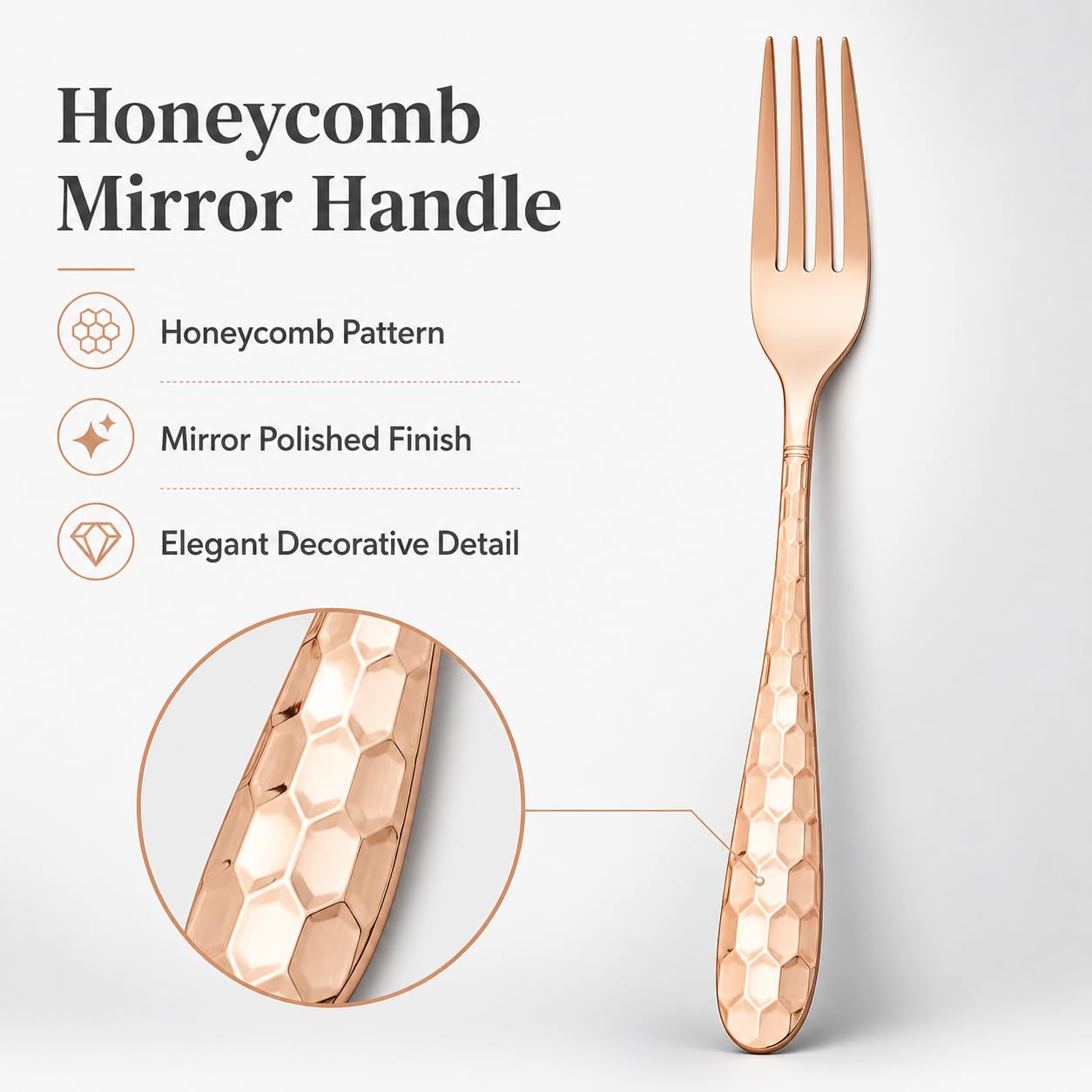 Solid Copper Honeycomb Fork, 7.28 Inch Vintage Dessert Flatware, 1 Piece