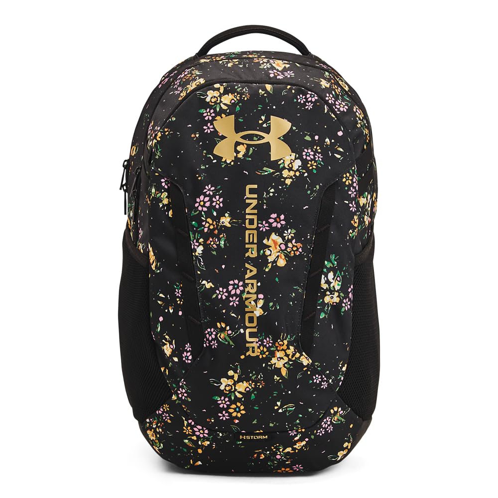 Under Armour Unisex-Adult Hustle 6.0 Backpack, (004) Black/Black/Metallic Gold, One Size Fits Most