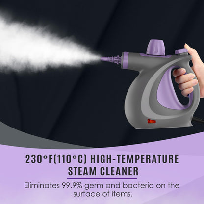 Pressurized Handheld Multi-Surface Natural Steam Cleaner with 12 pcs Accessories, Multi-Purpose Steamer for Home Use, Steamer for Cleaning Floor, Upholstery, Grout and Car (Grey)
