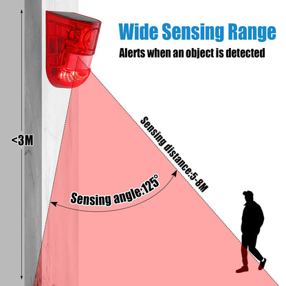 Qualirey Solar Sound and Light Alarm Motion Sensor 129db Outdoor Security Siren Waterproof Activated Detector Driveway Alarm 6 LEDs Flash Warning Deterrent Strobe System for Home, Farm(Red,16 Pack)