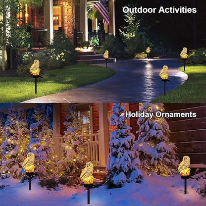 Hoofun Owl Solar Garden Lights 2pcs Waterproof Outdoor Decor LED Lawn Lamp Solar Powered Ornaments for Yard, Patio, Garden Landscape Lighting (White)