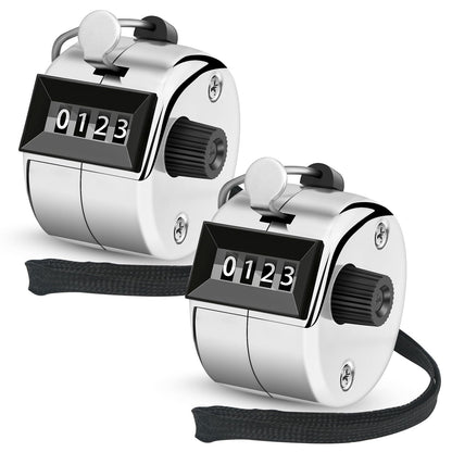 Nliyeisu 2 Pcs Clicker Counter, Hand Tally Counter with Large Display - Mechanical Pitch Counter Clicker for Baseball, Inventory, People Counting, Events, Gym Reps(Silver)
