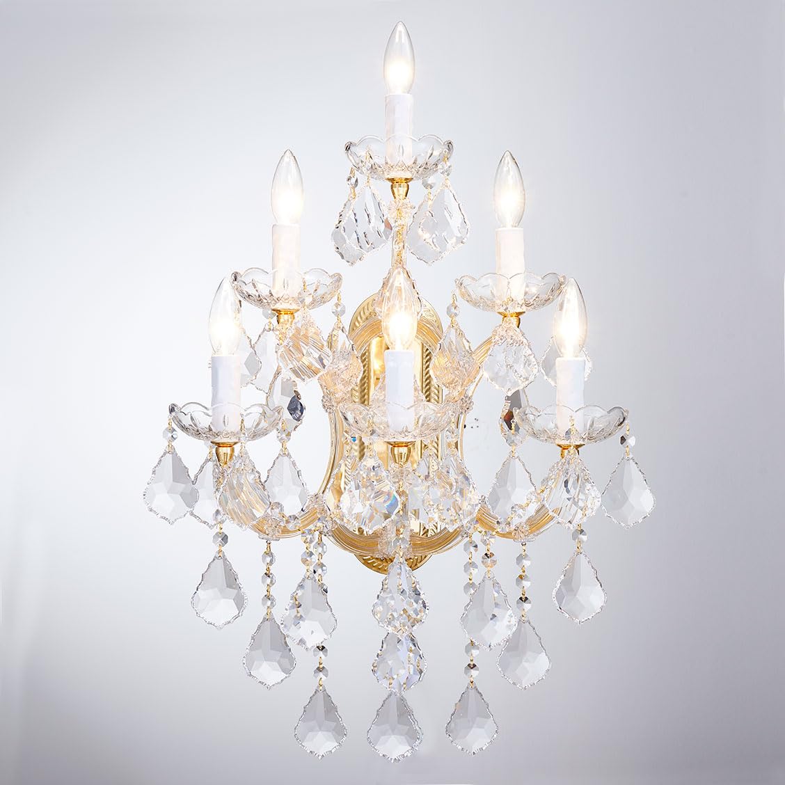TMAFON Large Modern Crystal Wall Lights - 6 Lights Maria Theresa Wall Lamp Chandelier Light Fixtures, Gold Wall Mounted Sconce for Hotel, Living Room, Hall, Lobby