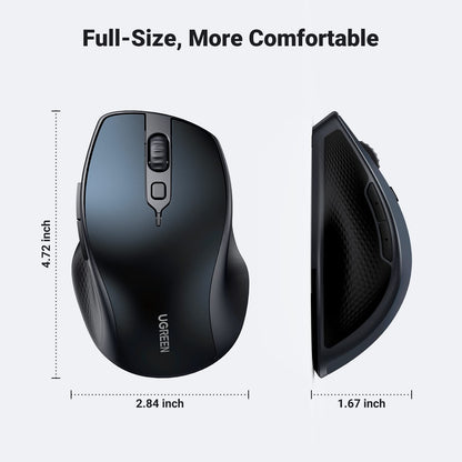 UGREEN Wireless Ergonomic Bluetooth 5.0 Mouse for Laptop, 2.4G Cordless Mouse with USB Receiver, 1000/1600/2000/4000 DPI, 5 Buttons Silent Mice for MacBook, PC, Desktop, Chromebook, Black
