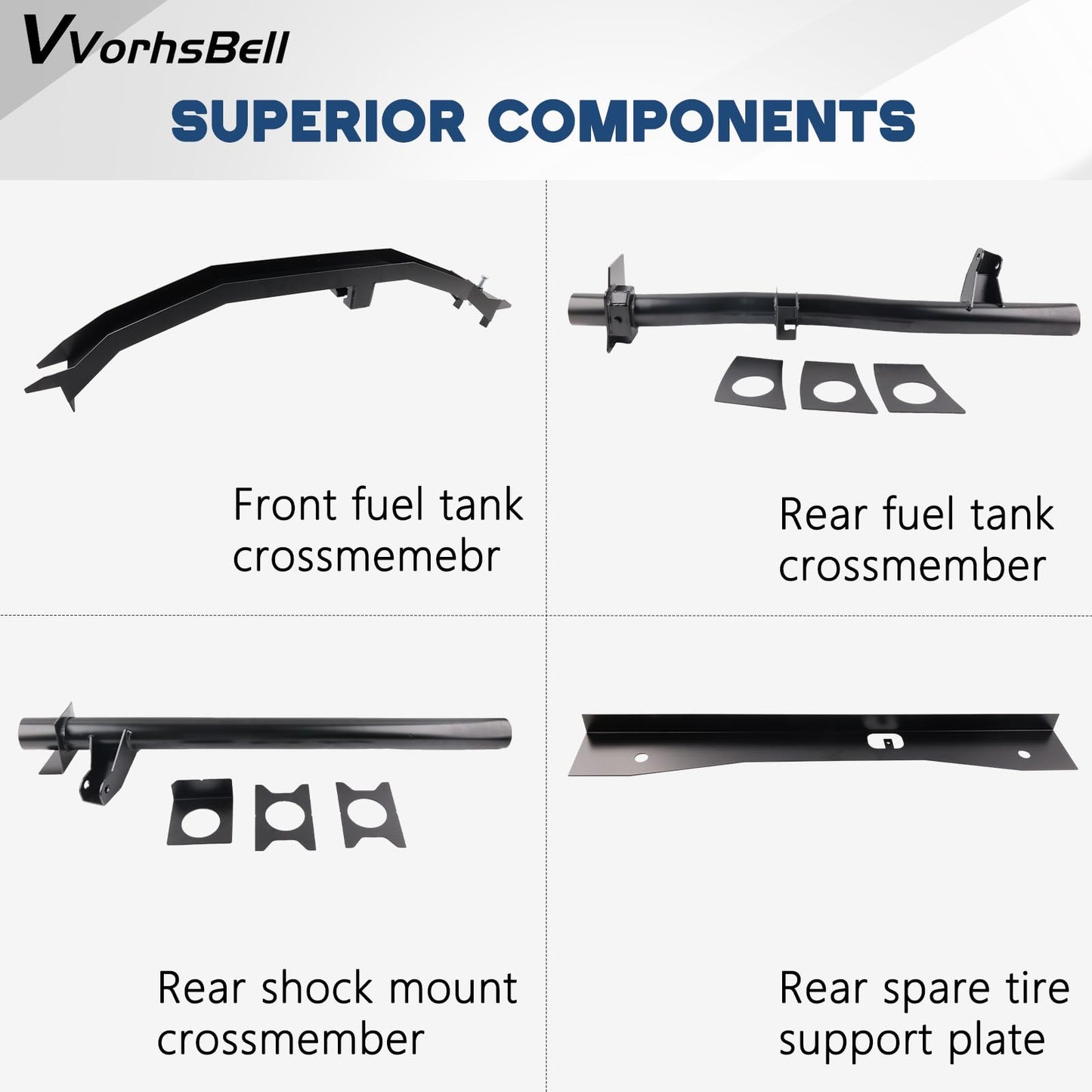 VVORHSBELL Front and Rear Fuel Tank Support Crossmember and Upper Shock Mount Crossmember and Spare Tire Support Plate Compatible with 2007-2014 Chevy Silverado 1500 GMC Sierra 1500 Regular Cab