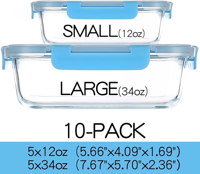 C CREST Glass Meal Prep Containers, Glass Food Storage Containers