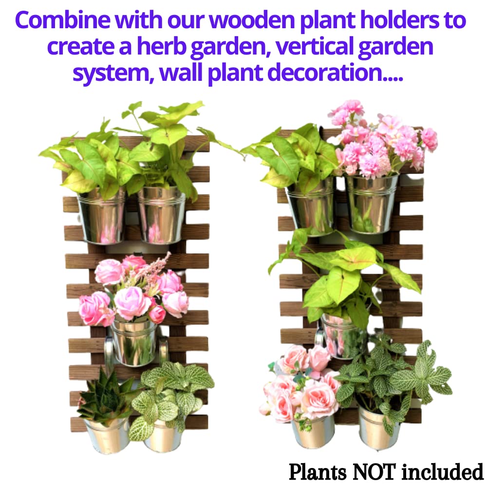 LaLaGreen Fence Planters for Outdoor Plants (10 Pack, 6 Inch) Railing Planter Metal Herb Garden Pots Outdoor, Hanging Silver Flower Buckets for Outside Wall Deck Patio Balcony Rail Farmhouse Rustic