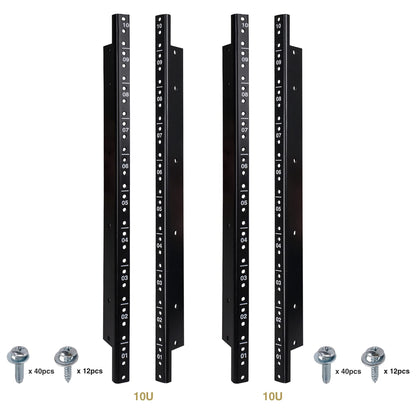 Sound Town 4-Pack 10U Steel Rack Rails, with Black Powder Coated Finish and Screws (ST-RR-10UX2)