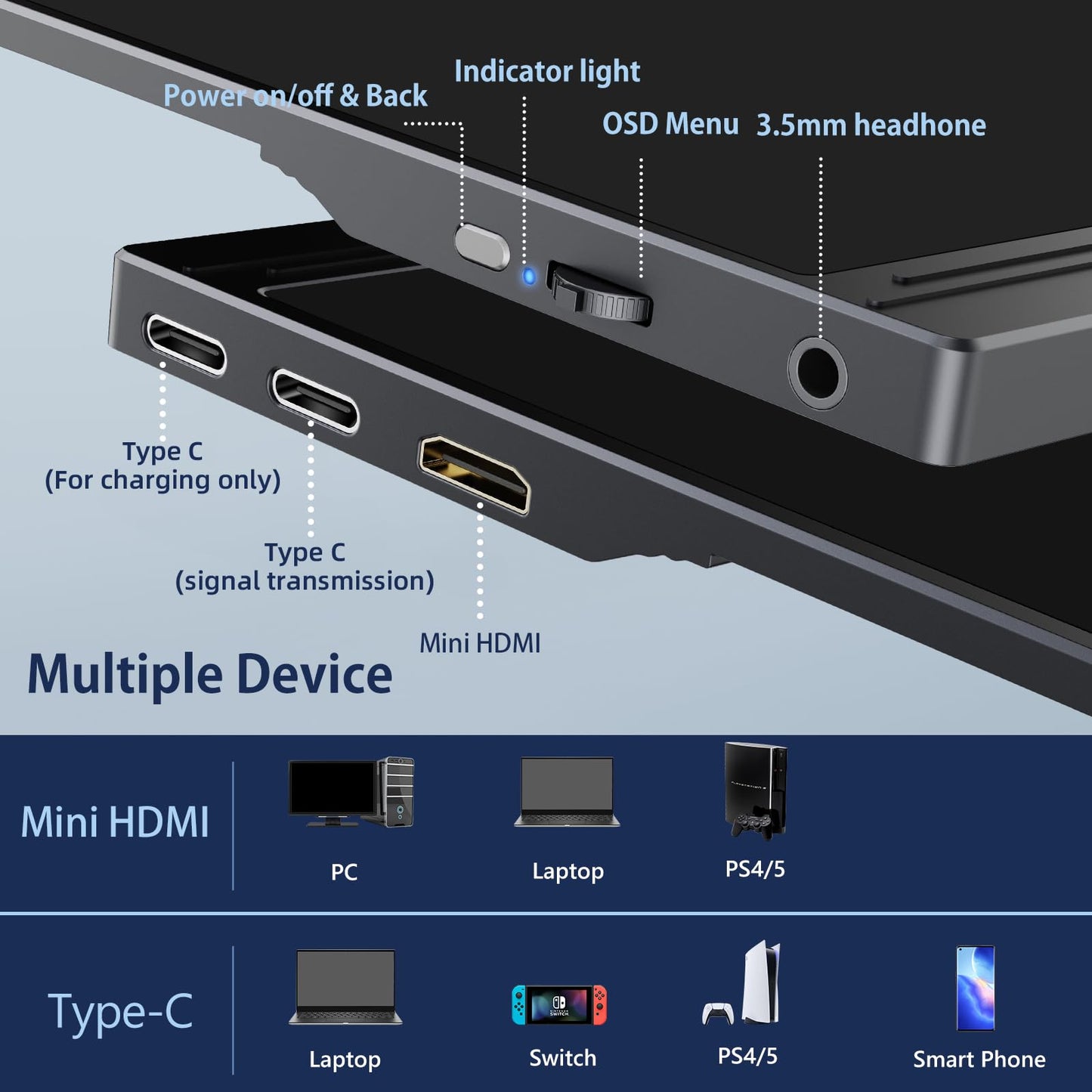CUIUIC Portable monitor 15.6 Inch,1080P FHD IPS Laptop monitor USB C HDMI Ultra-Thin Display w/Smart Cover & Speaker, External Portable monitor for Laptop PC Phone Mac Xbox PS4/5