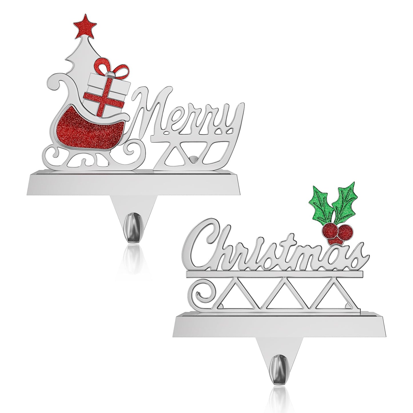 Homyplaza Christmas Stocking Holders for Mantle Weighted Metal Stocking Hangers Hooks for Fireplace Christmas Decorations (Set of 2)