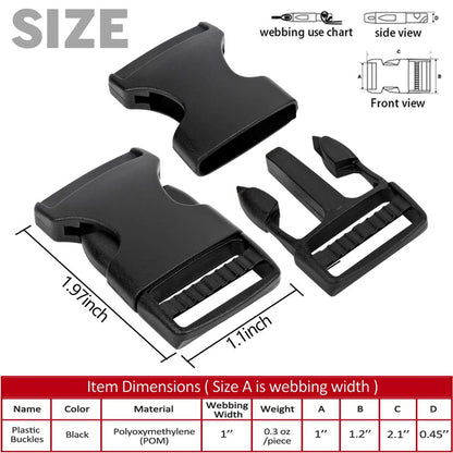YGDZ 1 Inch Buckles, 30 Pack Plastic Quick Release Parachute Buckles for Backpack Strap Webbing Belt, Black
