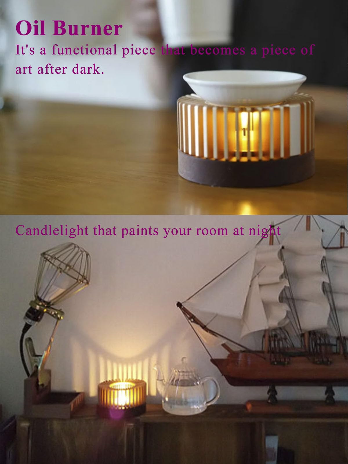 Oil Burner Wax Melt Warmer Tea Light Holder Candlelight Shadow Gift