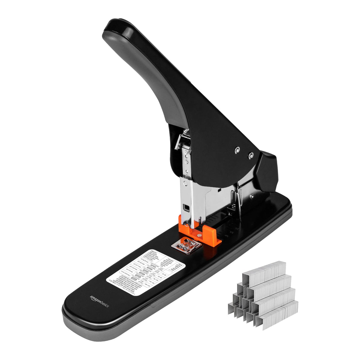 Amazon Basics Effortless Heavy Duty Stapler, 210 Sheets High Capacity, Large Office Stapler with 1000 Staples, Black