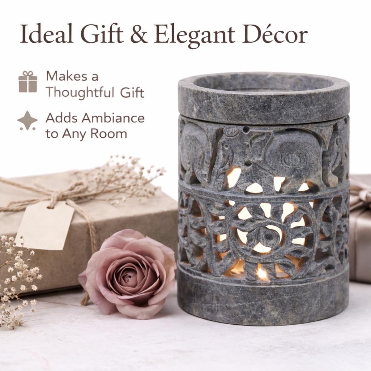KC KULLICRAFT Marble Soapstone Candle Tea Light Holder