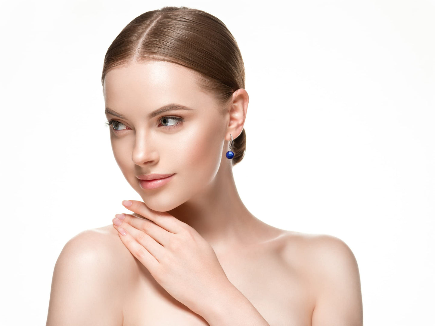 Lova Jewelry Pearl Drop Earrings Leverback Hoop Earrings for Women (Cobalt)
