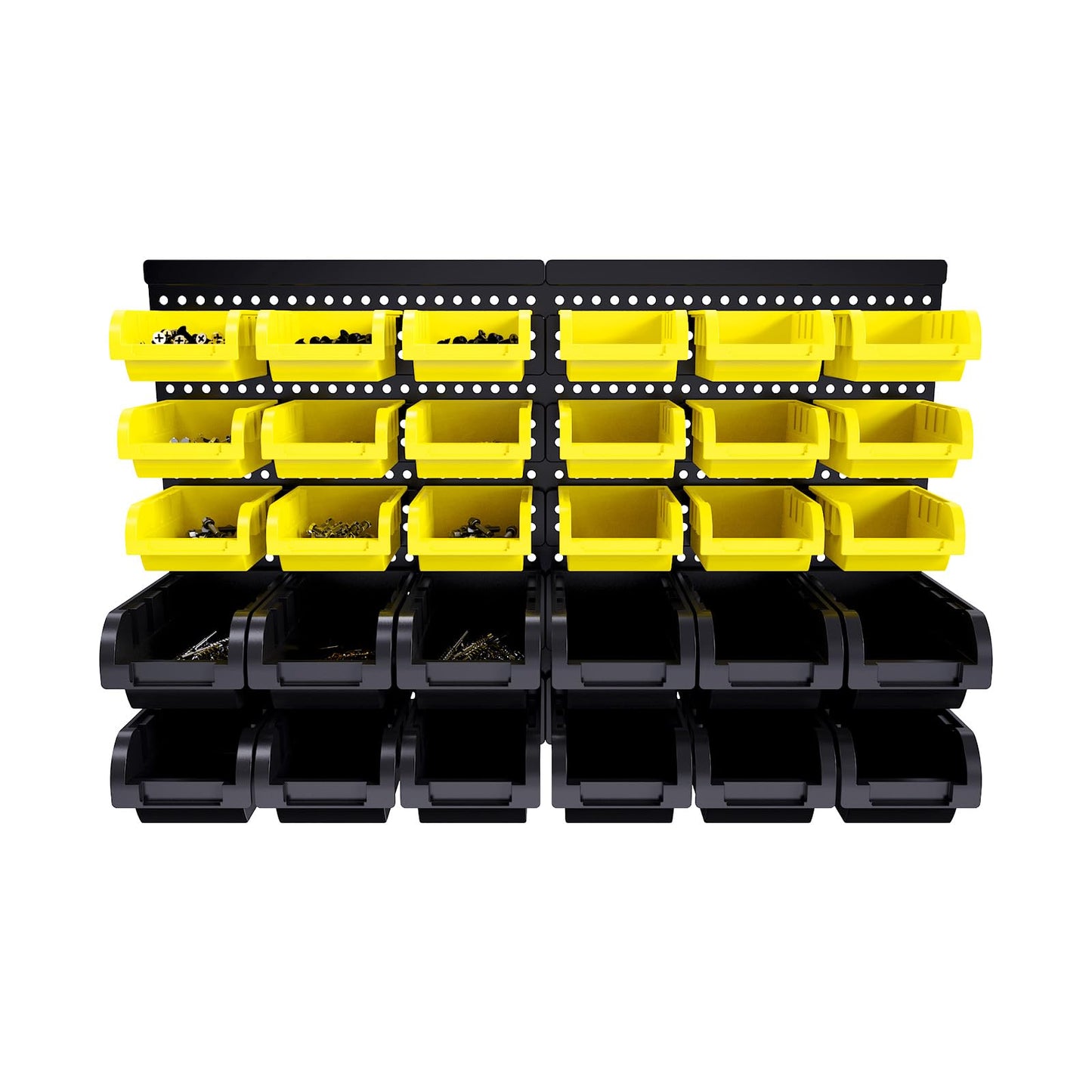 SAMRELAX 30 Pcs Wall Mounted Garage Storage Bins, Wall storage Parts Bins Rack, Nut and Bolt Garage Tool Organizer Bins for Nuts, Bolts, Screws, Shop, Accessories (Black+Yellow, SMALL(30PCS))