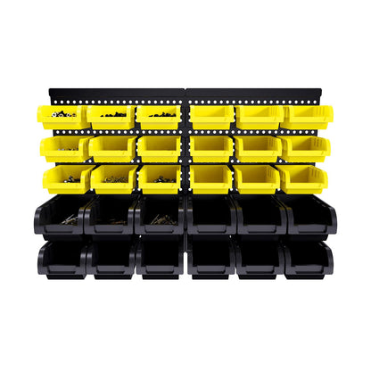 SAMRELAX 30 Pcs Wall Mounted Garage Storage Bins, Wall storage Parts Bins Rack, Nut and Bolt Garage Tool Organizer Bins for Nuts, Bolts, Screws, Shop, Accessories (Black+Yellow, SMALL(30PCS))