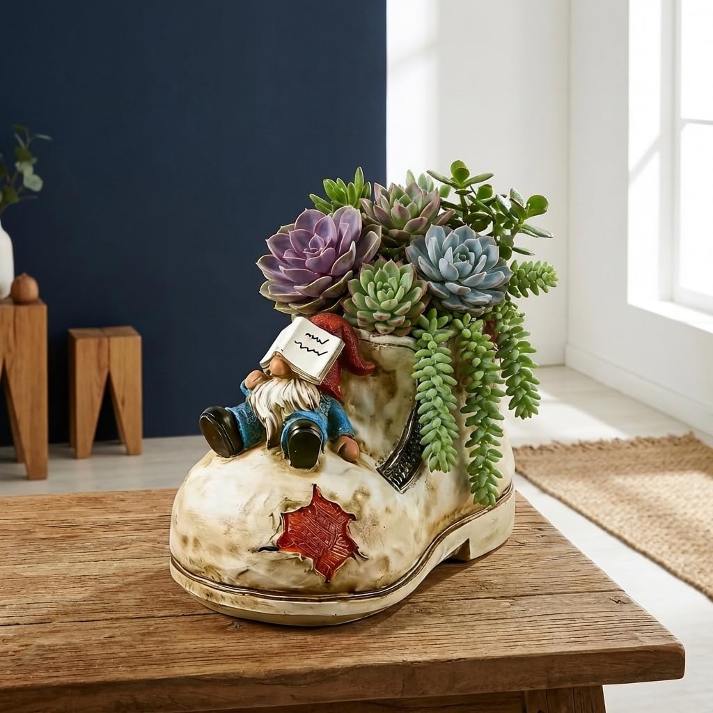 WPJFMXZ Cute Planter Pot Suitable for Indoor and Outdoor, Small gnome Resin Succulent Plant Flower pots, Decorative Fun Flower pots with Drainage Holes, Ideal Home and Garden Decoration Gifts