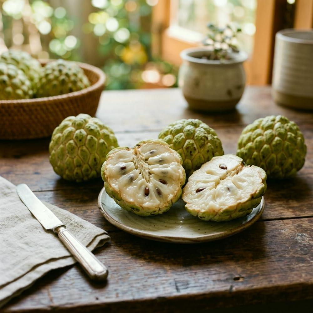 Sugar Apple Tree Live Plant, Green Sugar Apple Fruit, 3 Gallon Pot, 2-3 Feet Tall, Creamy Sweet Tropical Fruit Plant for Indoor Outdoor Growing, No Ship to CA