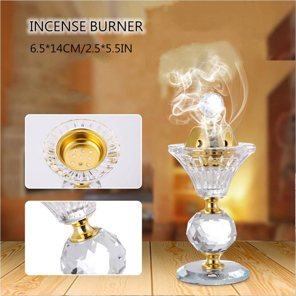 Crystal Incense Burner,Oud Frankincense Aromatherapy Bakhoor Burner Arabian Diffuser Desk Decor for Yoga Meditation Spa (Moon)