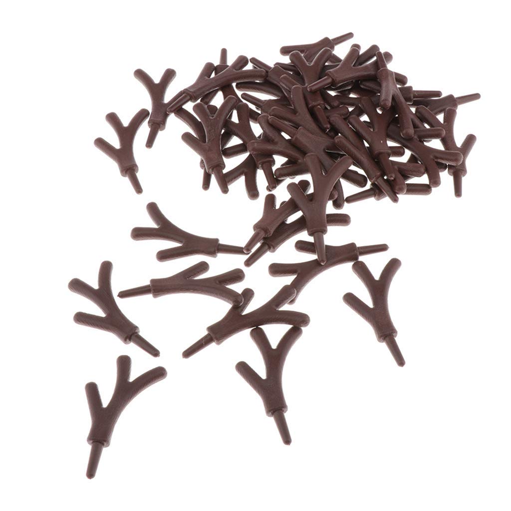 40pcs Mini Antlers Embellishments Plastic Deer Antlers DIY Cosplay Animals Horn Headband Deer Home Decor, Wedding Party Xmas Ornaments - Brown