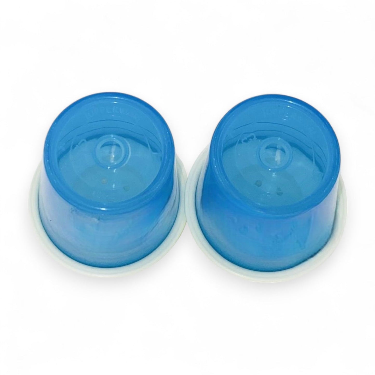 Tupperware Mini Salt and Pepper Shakers Set of 2 Mini Midgets 2 oz Azure Blue with Cream Lids