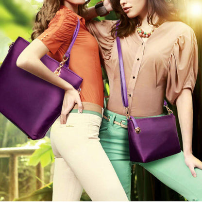 FiveloveTwo Women Ladies 6 Pcs Handbag Set Hobo Top Handle Bag Totes Satchels Crossbody Shoulder Bags and Purse Clutch Purple