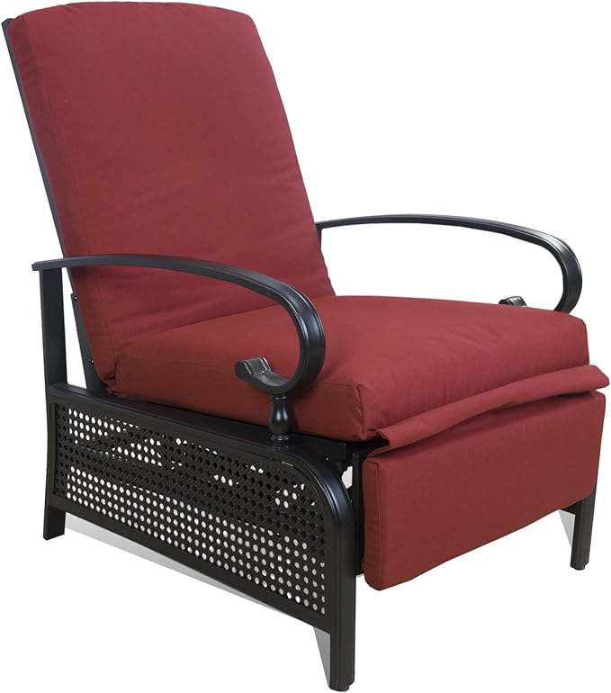 Kozyard Adjustable Outdoor Reclining Lounge Chair, Cushioned Patio Chaise Lounge with Extendable Metal Frame for Sunbathing, Reading & Relaxing – Comfortable Outdoor Recliner(Burgundy)