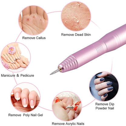Portable Electric Nail Drill Machine, Professional 20000 RPM USB Manicure Pedicure Drills for Acrylic Nails Gel Polishing Shape Tools