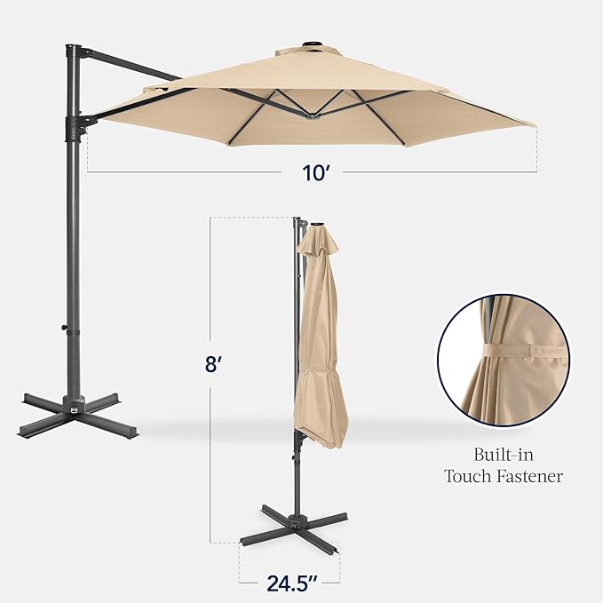 Best Choice Products 10ft Offset Cantilever Hanging Market Patio Umbrella, Smooth 360° Rotation, 8 Sturdy Ribs, Easy Adjustment - Sand