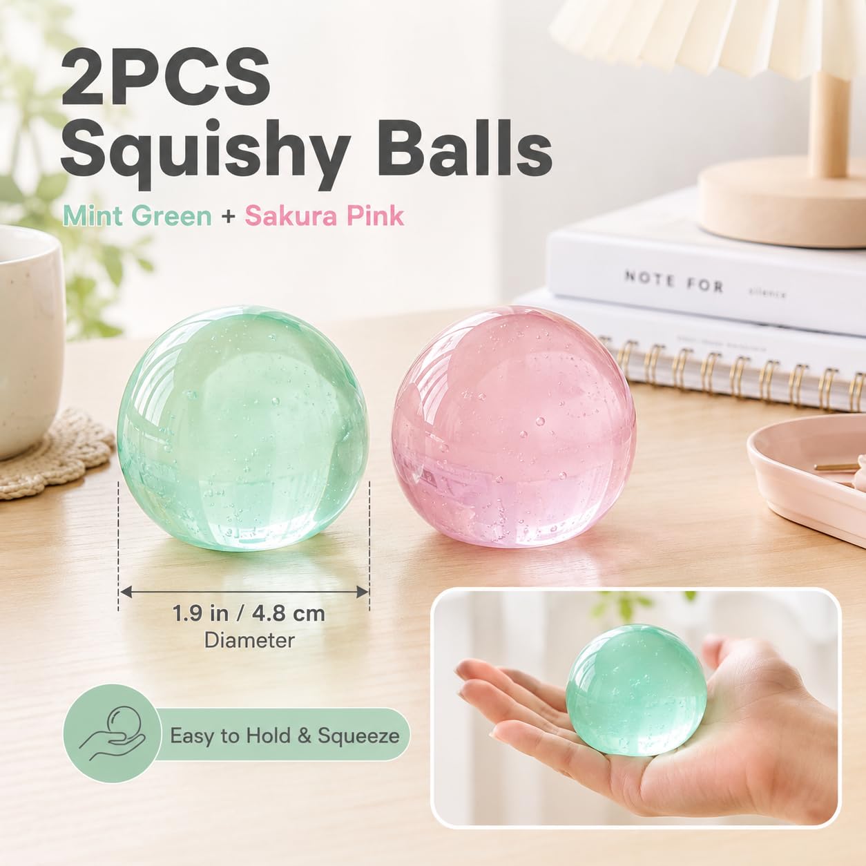 2PCS Coconut Oil Squishy Stress Ball, Super Soft Slow Rising Fidget Toy, Stretchy Clear Jelly Squeeze Ball, Satisfying Squeeze for Stress Relief