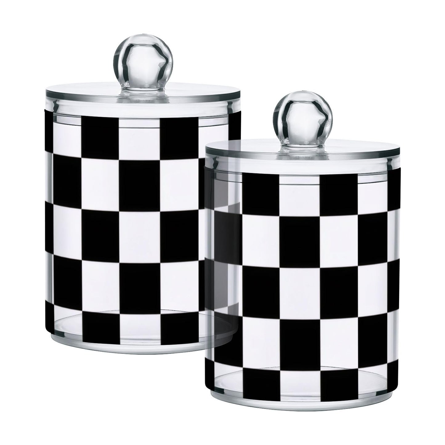 Gravopti Checkerboard 14oz Storage Jars with Lids, Clear Plastic Airtight Kitchen Food Canisters for Candy, Salt, Coffee Beans, 2 Pack