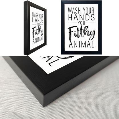 Bathroom Quotes Wall Decor, Black and White Bathroom Wall Art, Toilet Decor Signs Small Black Framed Canvas Art for Kid's Washroom