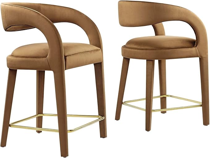 Modway EEI-6566-BRN-GLD Pinnacle Performance Velvet Counter Stool Set of Two