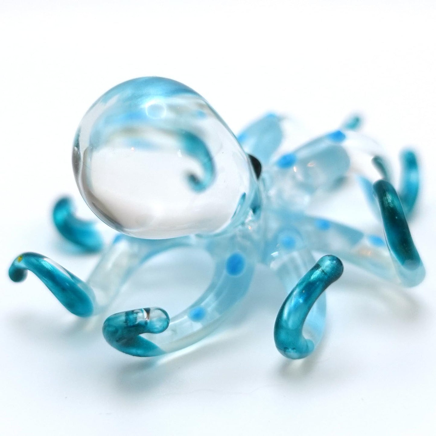 Sansukjai Octopus Tiny Miniature Hand Blown Glass Art Figurines Sea Animals Collectible Gift Decorate (Clear Blue)