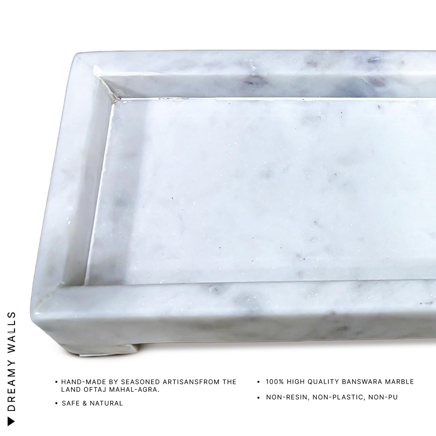 Dreamy Walls Banswara White Marble Vanity Tray - 11×4 Inch | Marble Tray for Bathroom, Perfume, Jewellery & Dressing | Trinket Tray, Bathroom Tray for Toiletries | Anti-Slip | Handmade in India