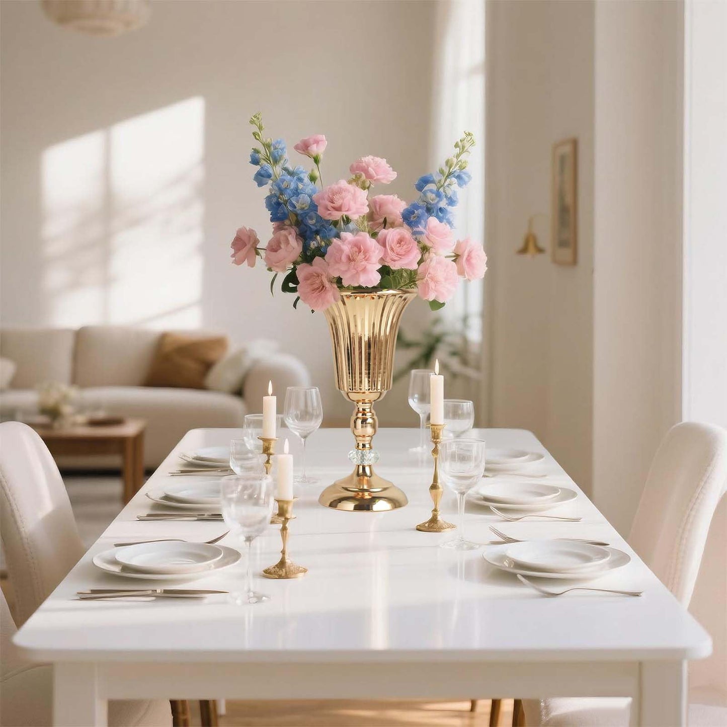 11.6 inches Metal Wedding Flower Trumpet Stripe Vases Table Centerpieces for Artificial Flower Arrangements for Anniversary Celebration/Wedding/Party/Birthday Event Aisle Home Decor (Gold, 6pcs)