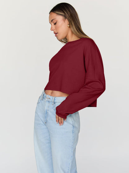 Trendy Queen Cropped Sweatshirts for Women Oversized Crewneck Sweaters Long Sleeve Tops Fall Winter Clothes 2025