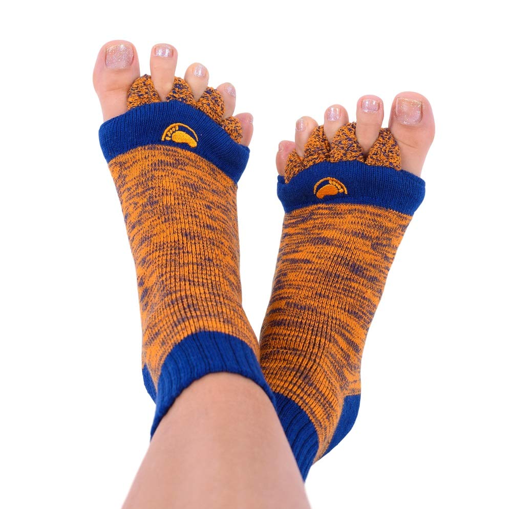 My Happy Feet Foot Alignment Socks with Toe Separators for Men or Women | Orange and Blue
