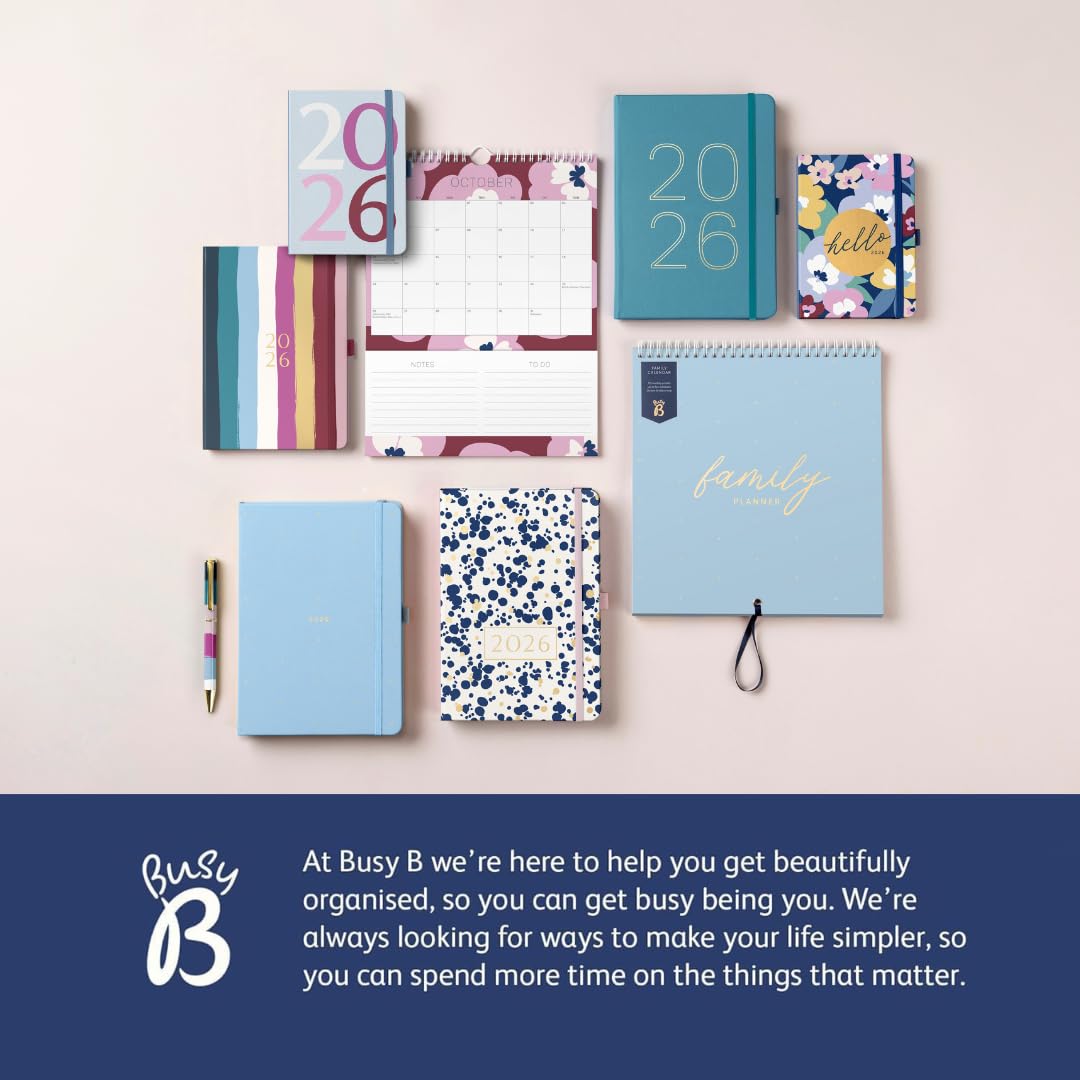 Busy B 2026 Diary A6 Weekly Planner with To-Do Lists & Notes Pages – Compact Multicoloured Floral Journal - Week-to-View Layout, 3 Pockets & Year Planner