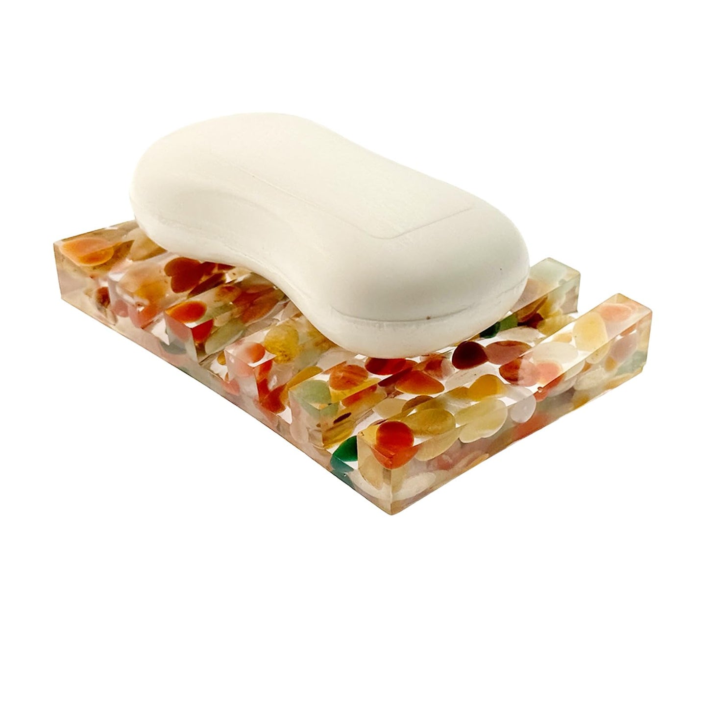 vinsiora Self Draining Soap Dish for Shower, Colorful Resin Bar Soap Holder with Double Drainage Ridges, Yuhua Stone Rectangular Soap Saver Tray for Bathroom Sink Kitchen Countertop
