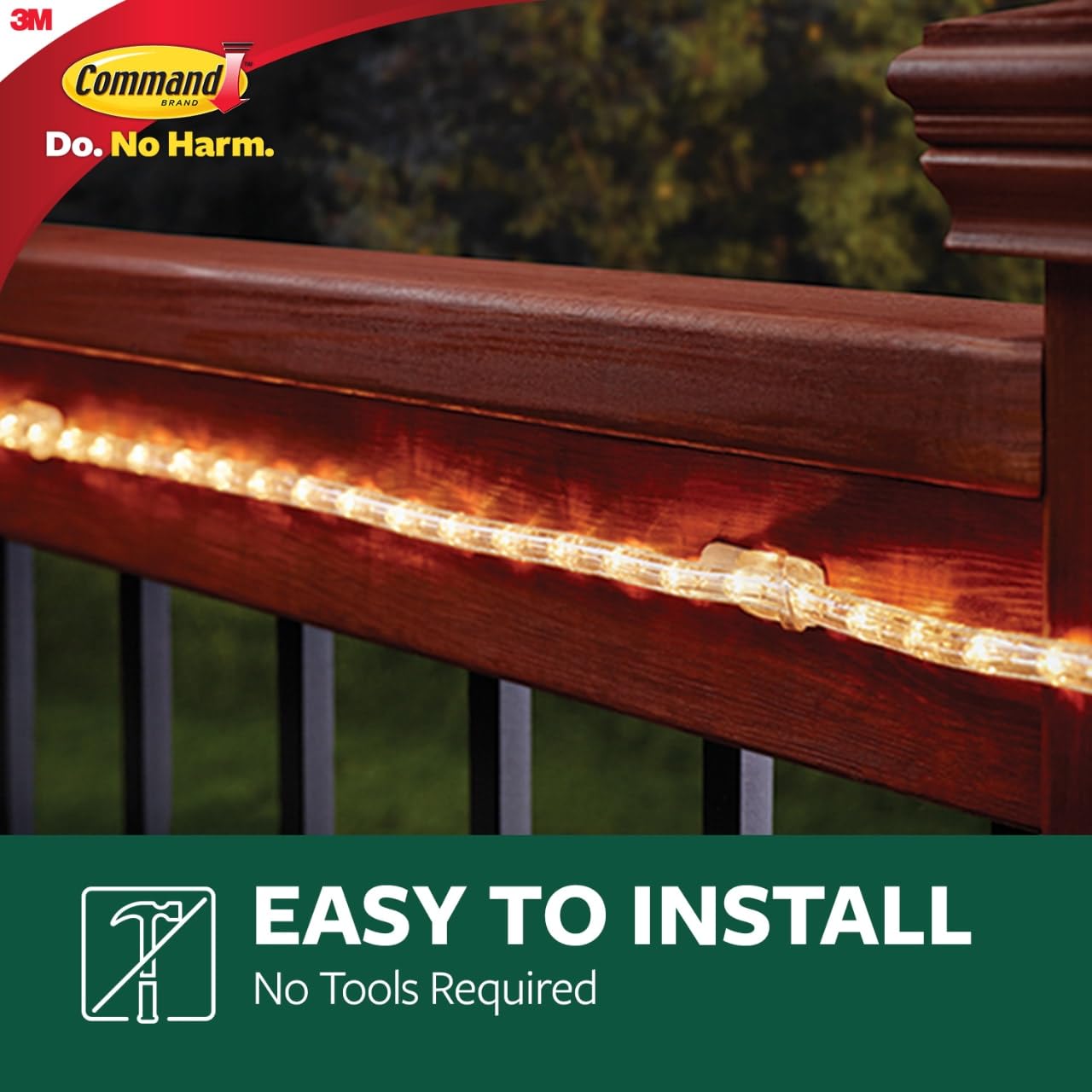 Command Outdoor Rope Light Clips, Clear, 3 Pack (36 Clips Total) - Weather-Resistant, Damage-Free Hanging for Holiday Lights, Rope Lights & Outdoor String Lights
